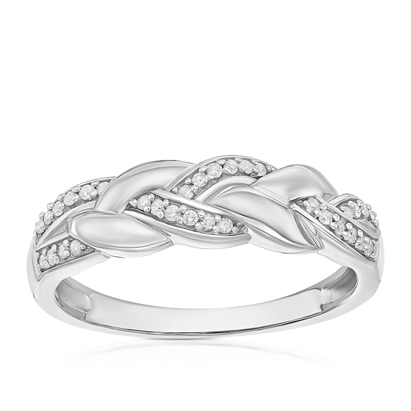 Sterling Silver 0.10ct Diamond Interlink Woven Ring