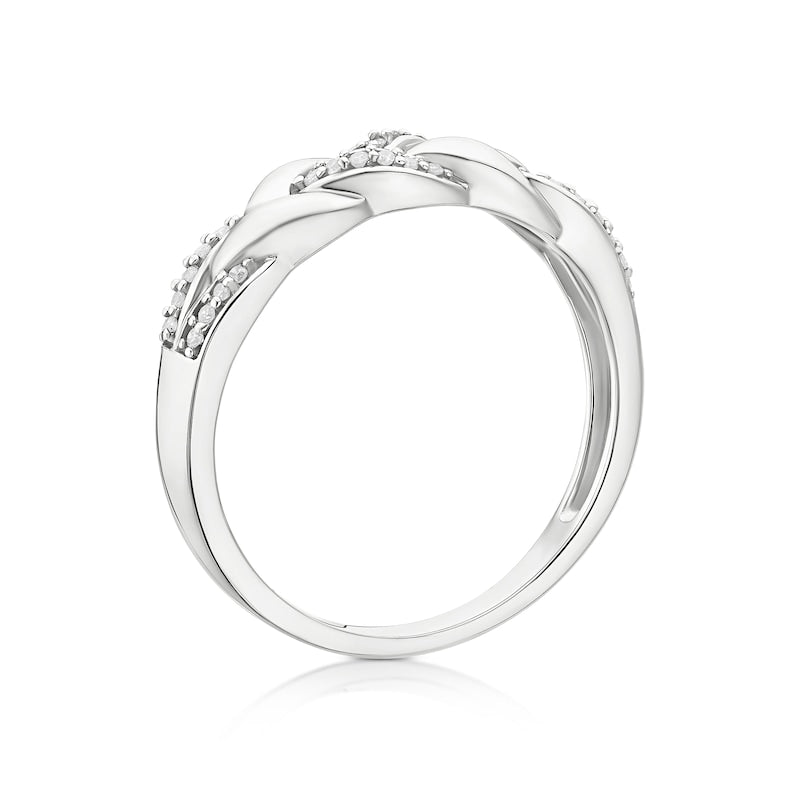 Sterling Silver 0.10ct Diamond Interlink Woven Ring