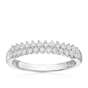 9ct White Gold 0.33ct Diamond Two Row Ring