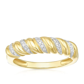 9ct Yellow Gold 0.10ct Diamond Twist Fashion Ring