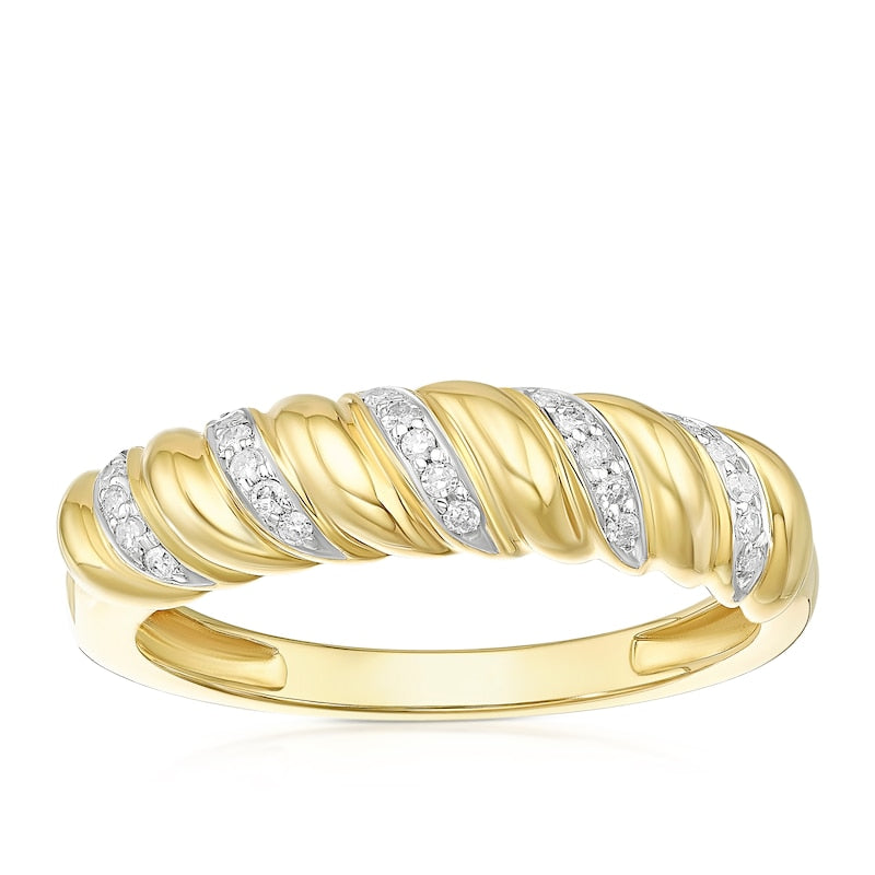 9ct Yellow Gold 0.10ct Diamond Twist Fashion Ring