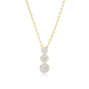 9ct Yellow Gold 18" 0.25ct Diamond Flower Shaped Cluster Trilogy Pendant