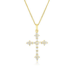 9ct Yellow Gold 18" 0.30ct Diamond Cross Pendant