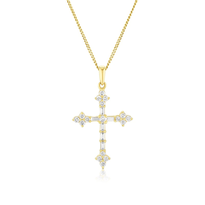 9ct Yellow Gold 18" 0.30ct Diamond Cross Pendant