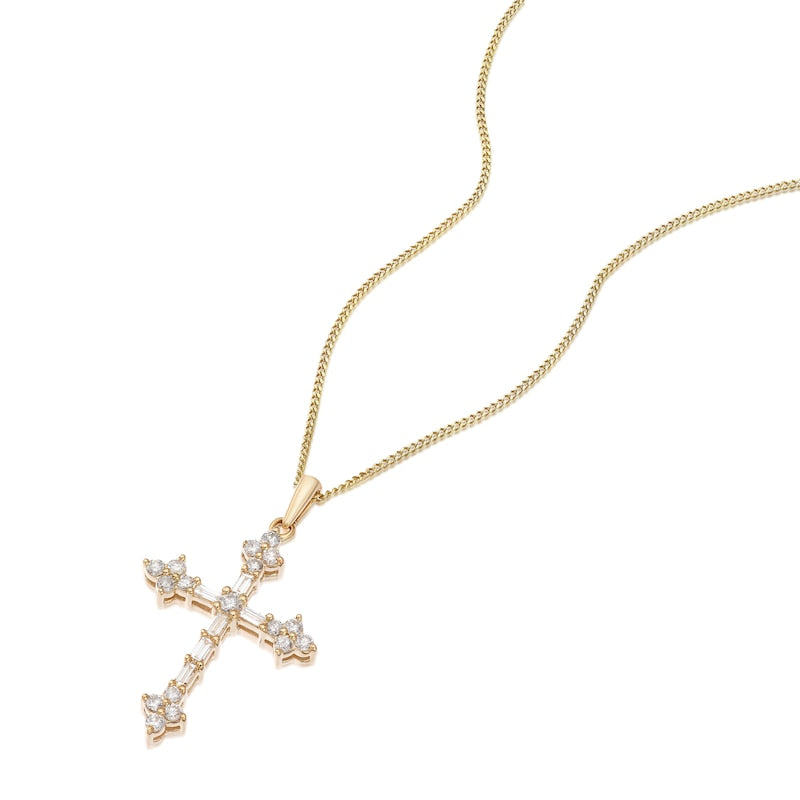 9ct Yellow Gold 18" 0.30ct Diamond Cross Pendant
