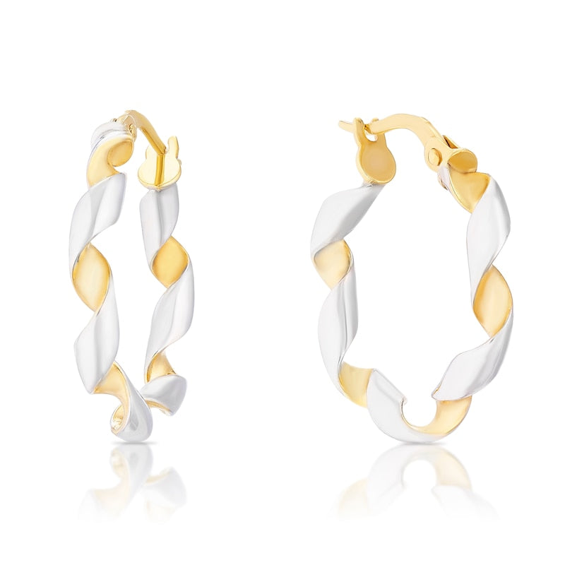 9ct Yellow & White Gold Open Twist Hoop Earrings