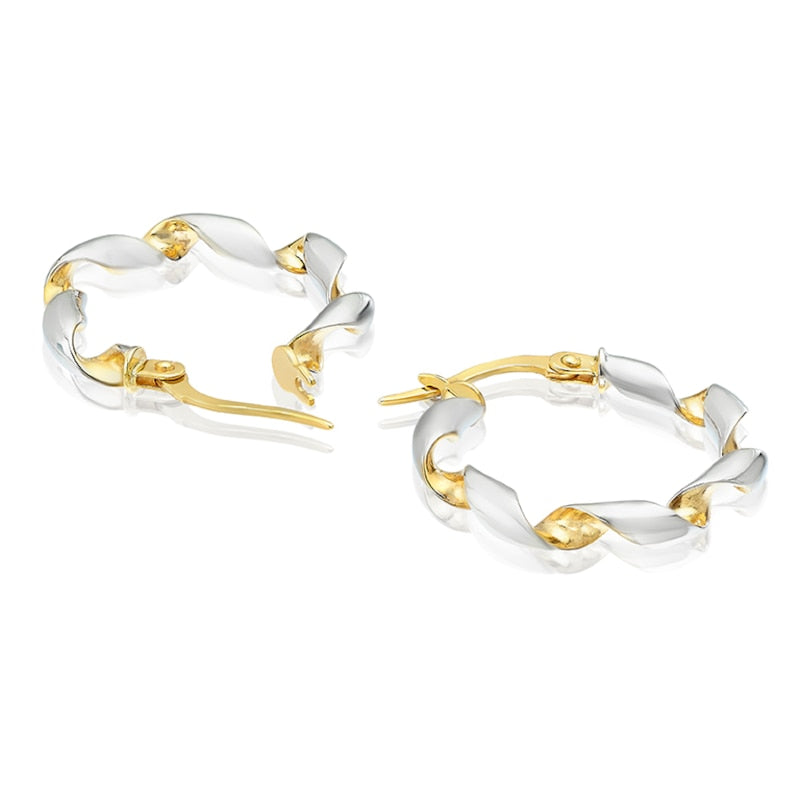 9ct Yellow & White Gold Open Twist Hoop Earrings