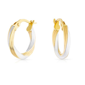 9ct Yellow & White Gold Small Twist Textured Hoop Earrings