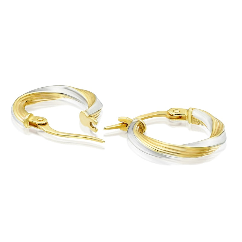 9ct Yellow & White Gold Small Twist Textured Hoop Earrings