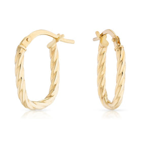 9ct Yellow Gold Small Rectangle Twist Textured Hoop Earrings