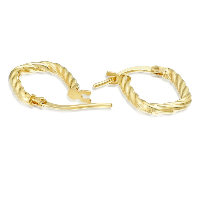 9ct Yellow Gold Small Rectangle Twist Textured Hoop Earrings