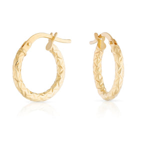 9ct Yellow Gold Small Crosshatch Textured Hoop Earrings