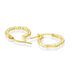 9ct Yellow Gold Small Crosshatch Textured Hoop Earrings