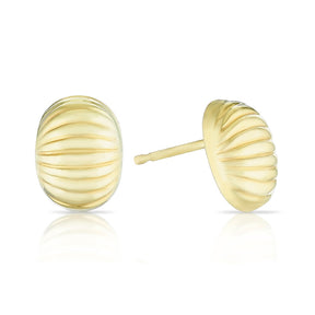 9ct Yellow Gold Linear Textured Oval Domed Stud Earrings
