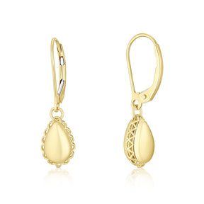 9ct Yellow Gold Scalloped Edge Teardrop Drop Earrings