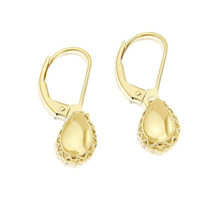9ct Yellow Gold Scalloped Edge Teardrop Drop Earrings