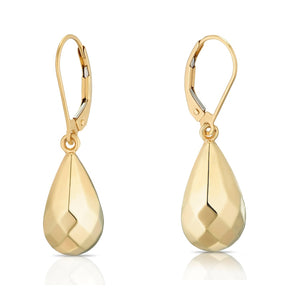 9ct Yellow Gold Large Facetted Teardrop Drop Earrings