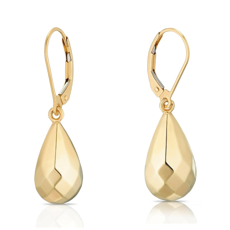 9ct Yellow Gold Large Facetted Teardrop Drop Earrings