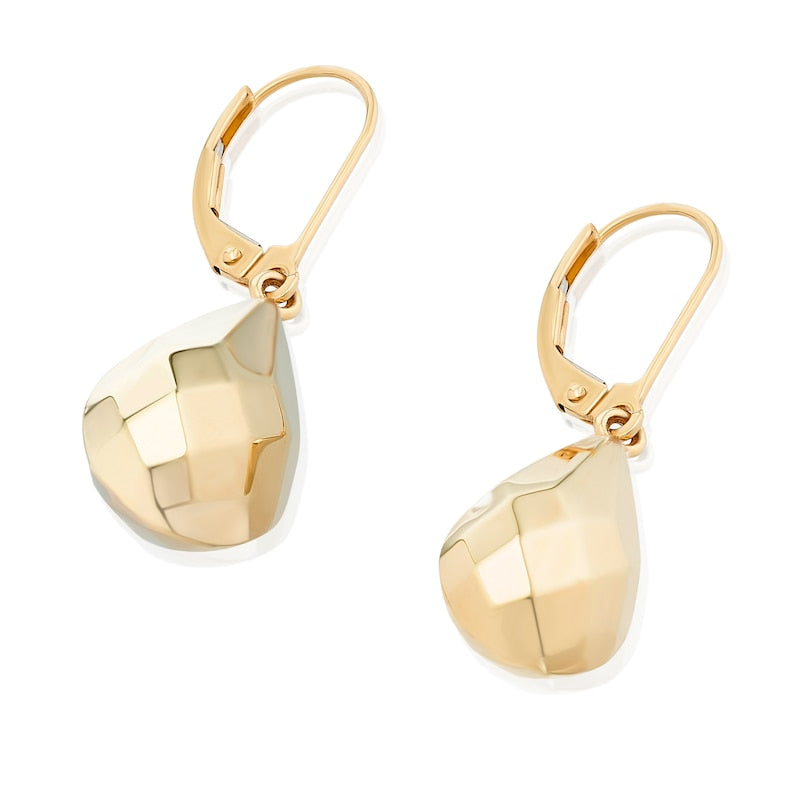 9ct Yellow Gold Large Facetted Teardrop Drop Earrings