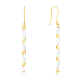 9ct Yellow & White Gold Open Twist Drop Earrings