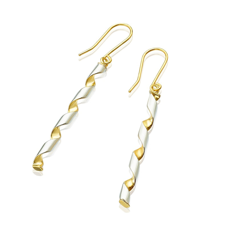 9ct Yellow & White Gold Open Twist Drop Earrings