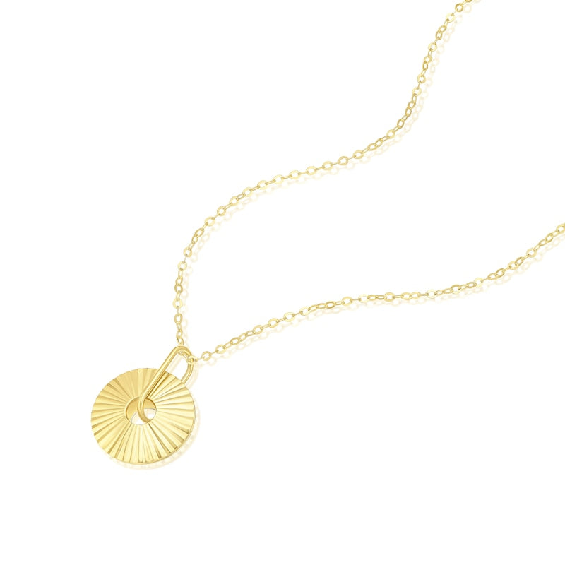 9ct Yellow Gold Textured Circle Pendant Necklace