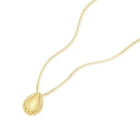 9ct Yellow Gold Scalloped Edge Teardrop Pendant Necklace