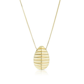 9ct Yellow Gold Large Linear Textured Teardrop Pendant Necklace