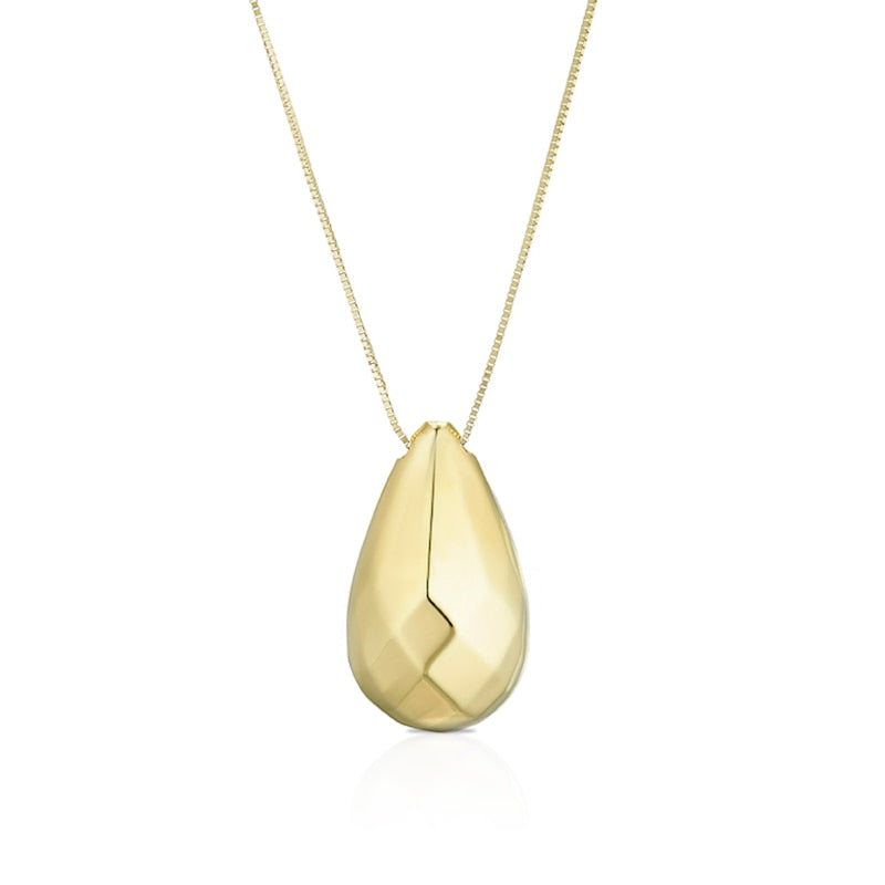 9ct Yellow Gold Large Facetted Teardrop Pendant Necklace