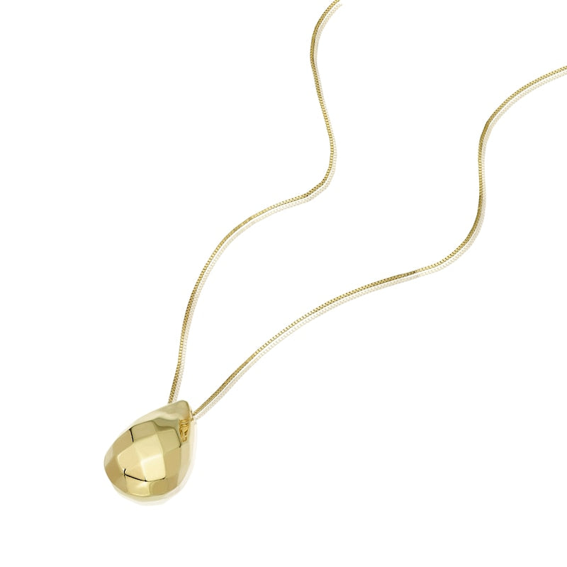 9ct Yellow Gold Large Facetted Teardrop Pendant Necklace