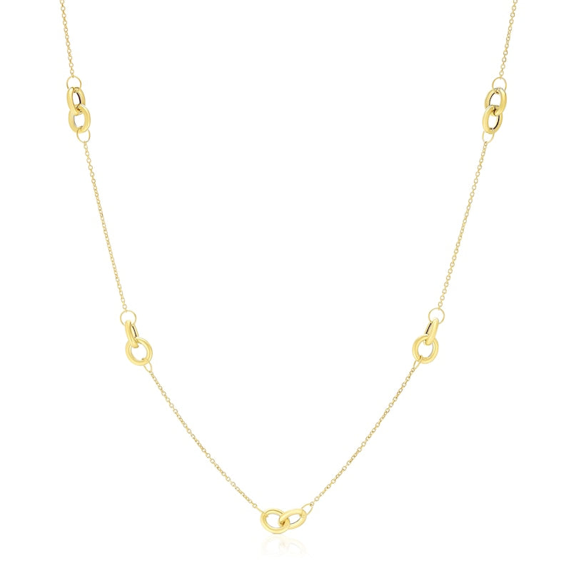 9ct Yellow Gold Link Station Chain Necklace