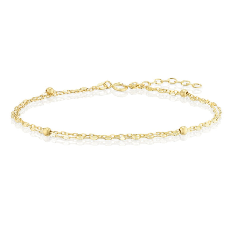 9ct Yellow Gold 6.5+1" Station Ball Sparkle Double Bracelet