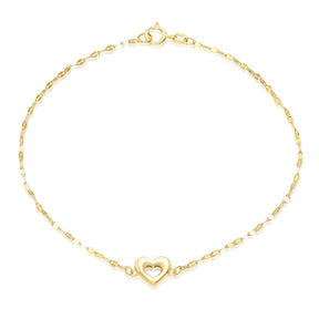 9ct Yellow Gold Small Open Heart Motif Bracelet