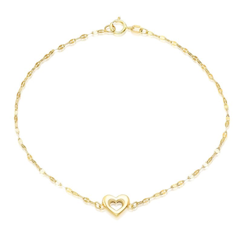 9ct Yellow Gold Small Open Heart Motif Bracelet