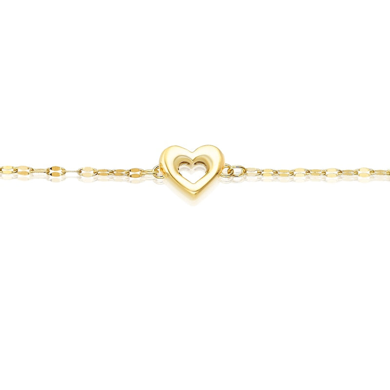 9ct Yellow Gold Small Open Heart Motif Bracelet