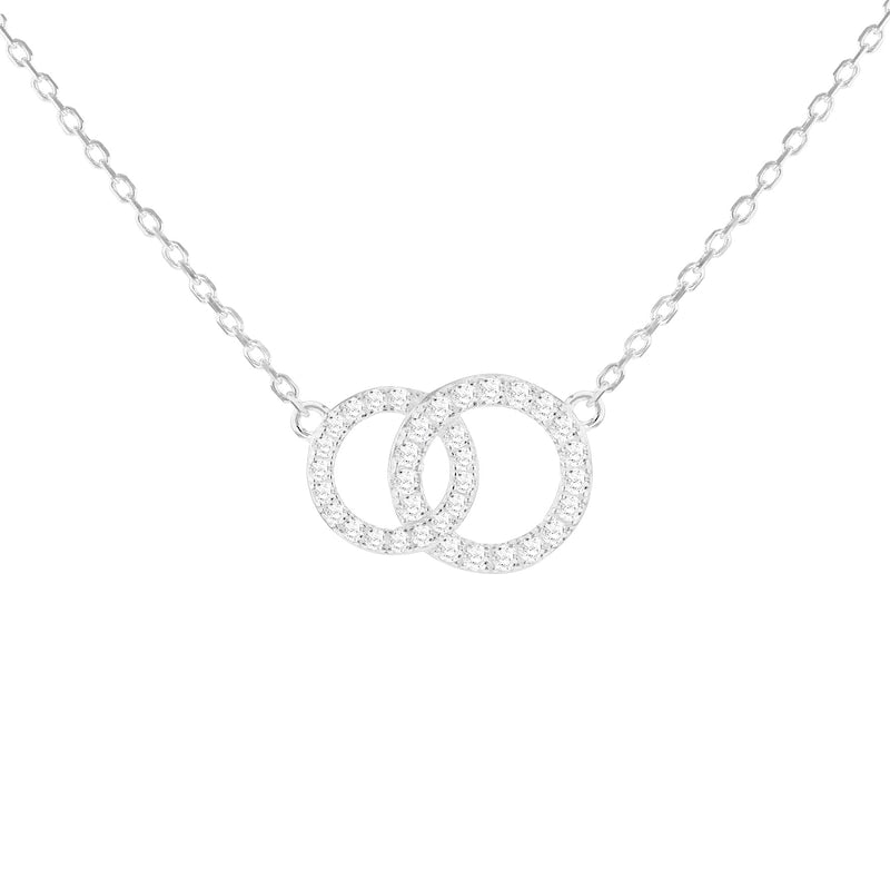 Sterling Silver 17+1" Cubic Zirconia Interlink Circle Necklace