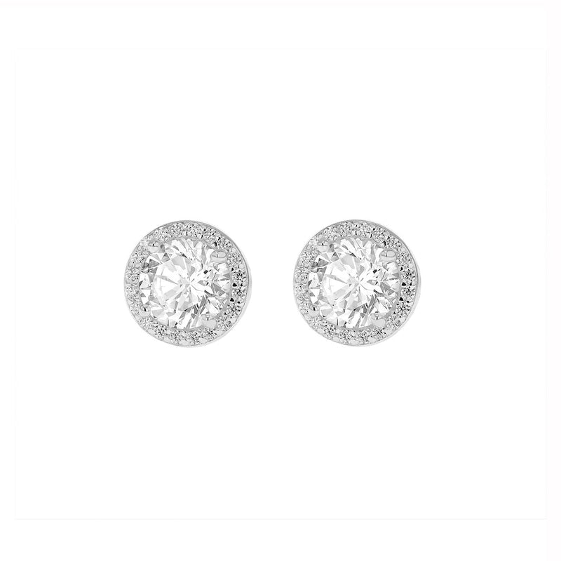 Sterling Silver Cubic Zirconia Round Halo Earring & Pendant Jewellery Set