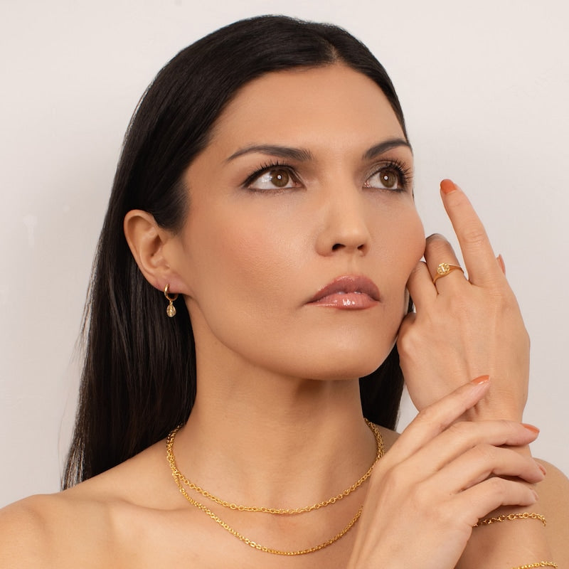 KLEORA IRIS Modern Electrum™ Diamond Cats Eye Circle Droplet Hoop Earrings