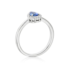 9ct White Gold Tanzanite 0.12ct Diamond Pear Shaped Halo Ring