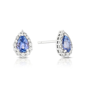 9ct White Gold Tanzanite 0.25ct Diamond Pear Shaped Halo Earrings