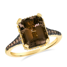 Le Vian 14ct Yellow Gold Smokey Quartz & 0.42ct Diamond Ring