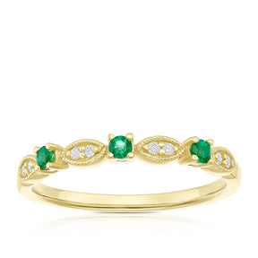 9ct Yellow Gold Emerald & Diamond Vintage Eternity Ring
