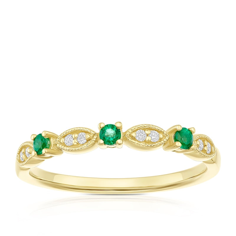 9ct Yellow Gold Emerald & Diamond Vintage Eternity Ring