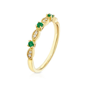 9ct Yellow Gold Emerald & Diamond Vintage Eternity Ring
