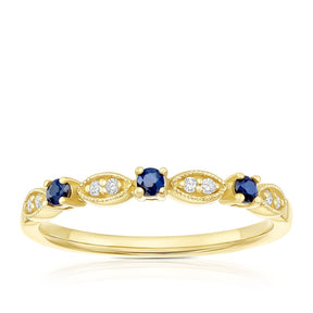 9ct Yellow Gold Sapphire & Diamond Vintage Eternity Ring