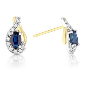 9ct Yellow Gold Sapphire & Diamond Stud Earrings