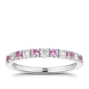 18ct White Gold Pink Sapphire & 0.20ct Diamond Ring