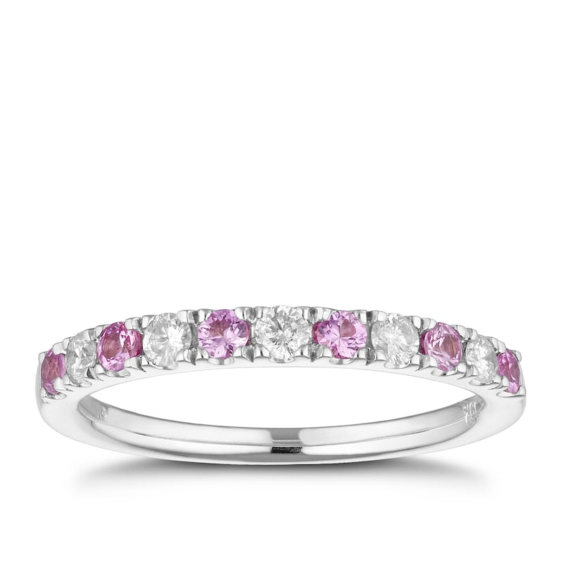 18ct White Gold Pink Sapphire & 0.20ct Diamond Ring