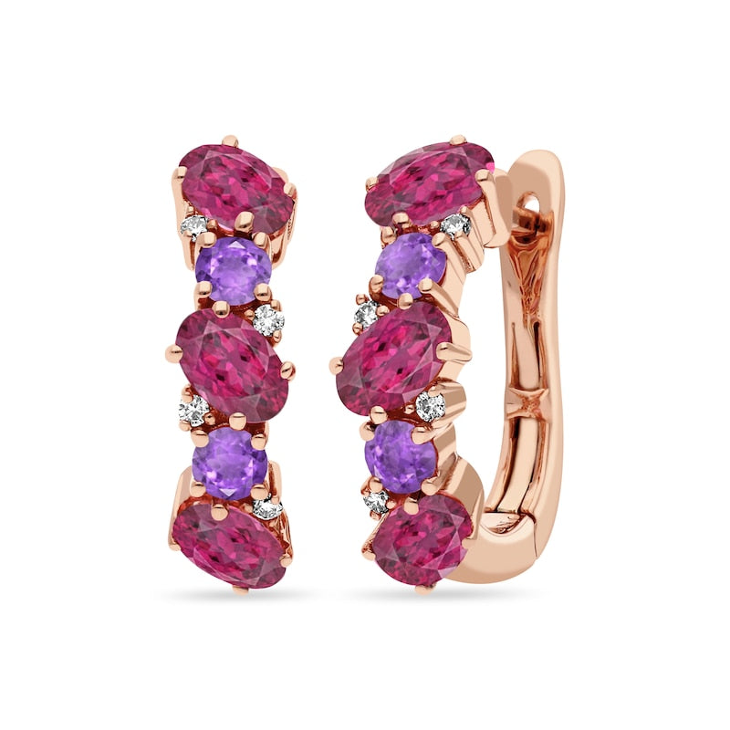 Le Vian 14ct Rose Gold Raspberry Rhodolite & Amethyst Diamond Hoop Earrings