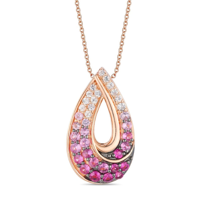Le Vian 14ct Rose Gold Ombré Pink Sapphire Pear Open Pendant Necklace
